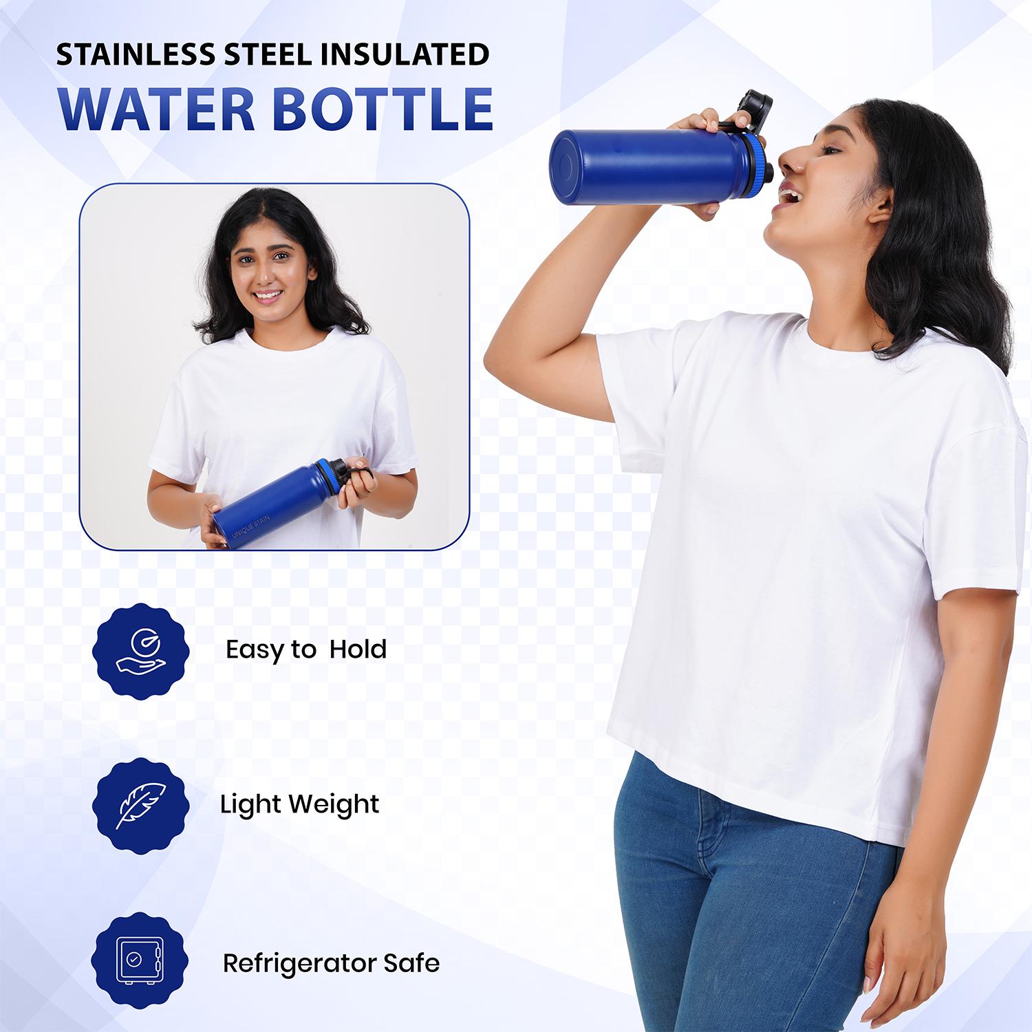 Unique Stain Insulated Stainless Steel Water Bottle with Carry Handle - Deep Blue