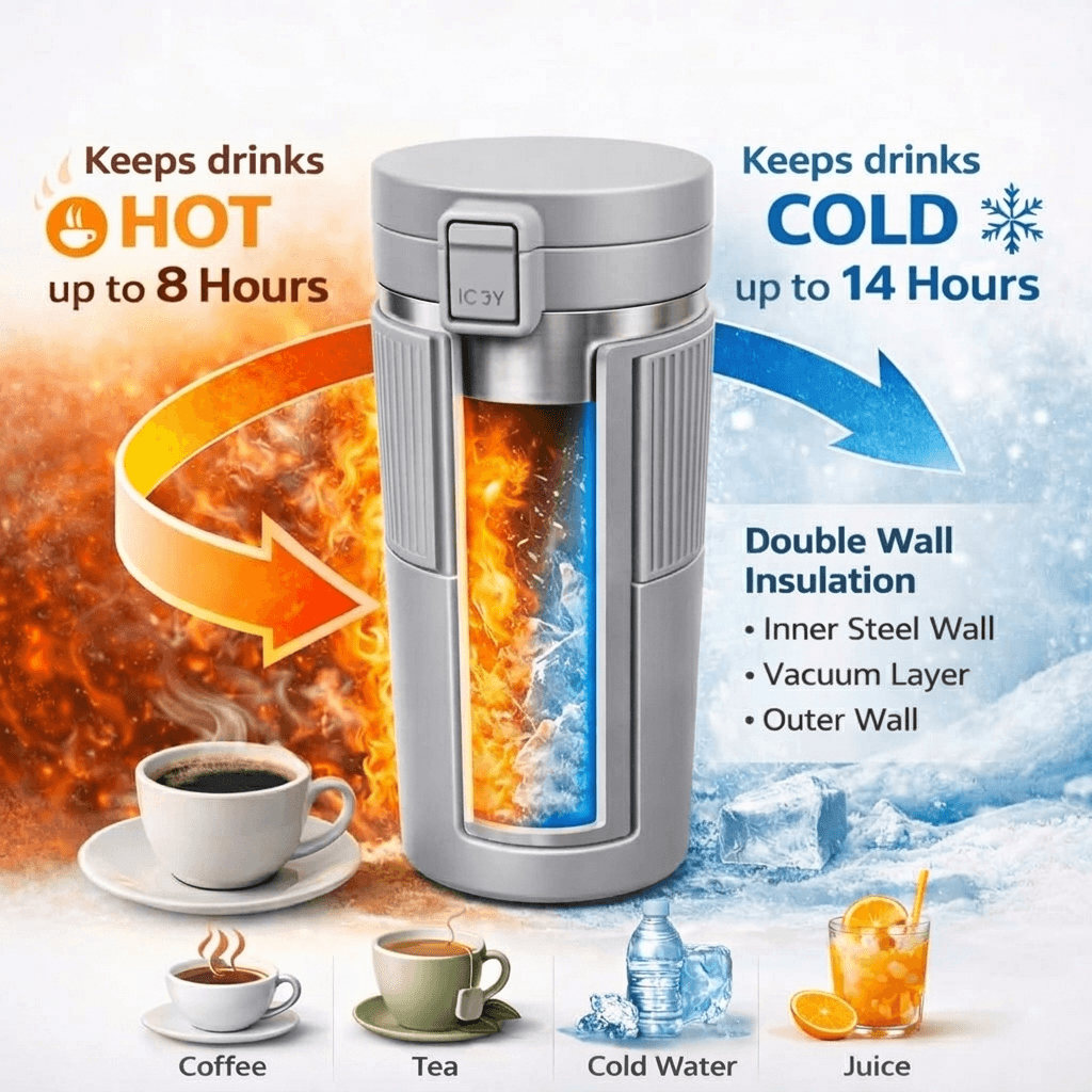 500ml Eco-Friendly Vacuum Insulated Stainless Steel Coffee Mug – Double Wall Reusable Travel Tumbler with Spill-Resistant Lid