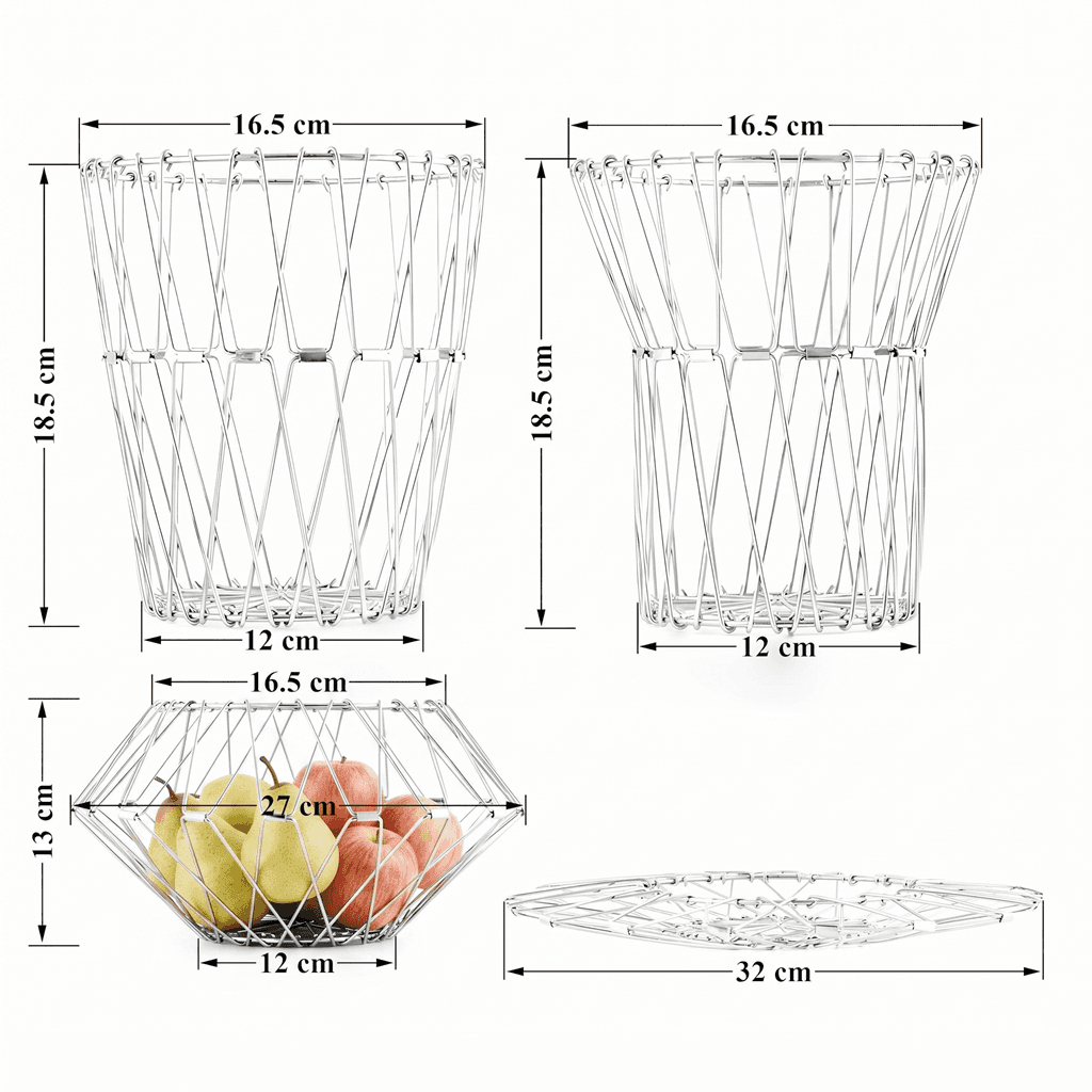 8-in-1 Foldable Geometric Wire Fruit Basket - Changeable Shape Storage Bowl
