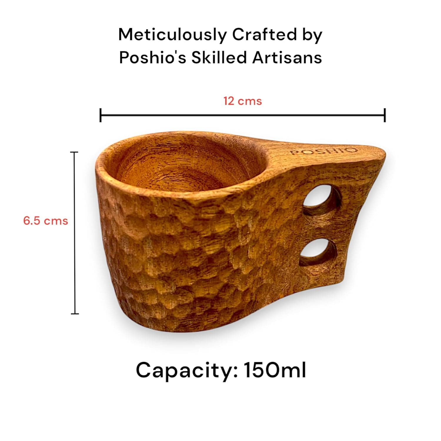 Poshio Handcrafted Wooden Kuksa Cup (150ml) – Rustic Artisan Carved Coffee & Tea Mug