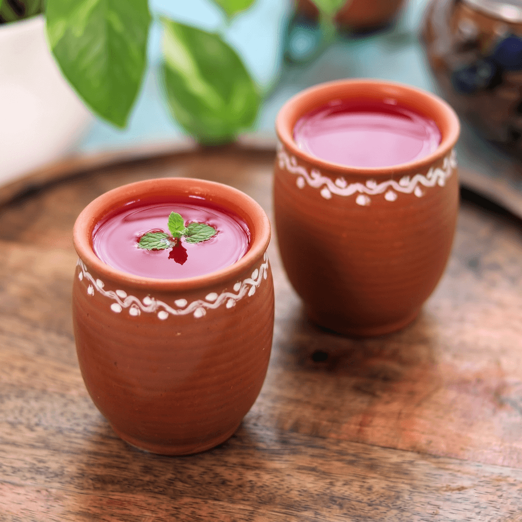 Hand-Painted Terracotta Kulhad Cups – Set of 2 Traditional Clay Mugs