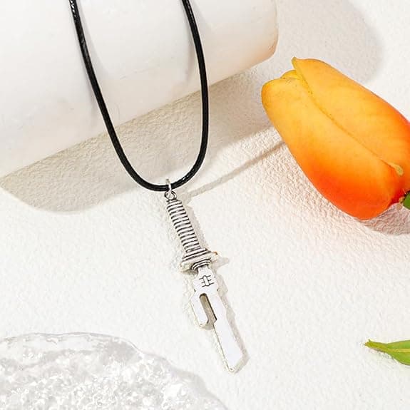 Anime-Inspired Blunt Sword Pendant Necklace and Engraved Ring Set
