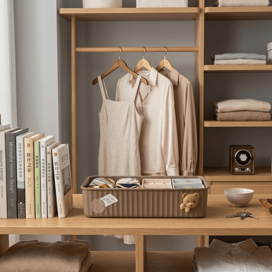 Cute Teddy Bear 5-Compartment Storage Organizer – Mocha Brown