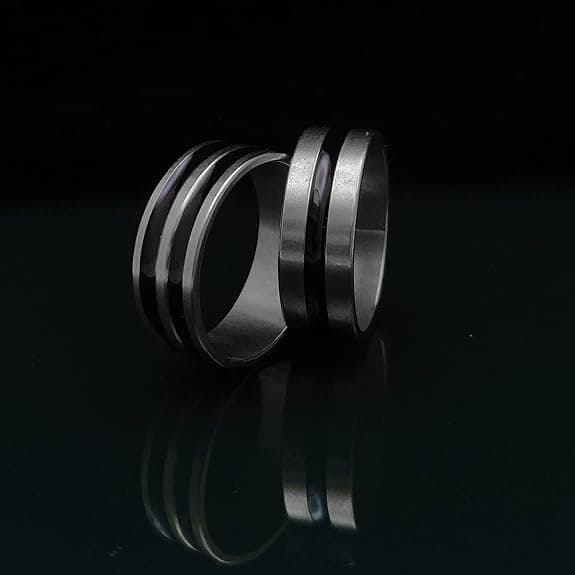 Minimalist Stainless Steel Double Line Couple Rings Set