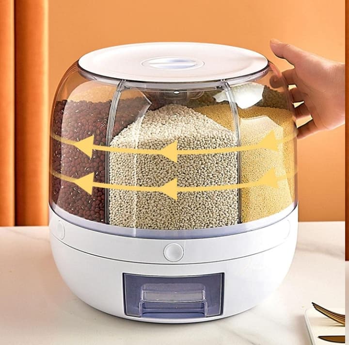360° Rotating Multi-Compartment Grain and Cereal Dispenser with Measuring Drawer