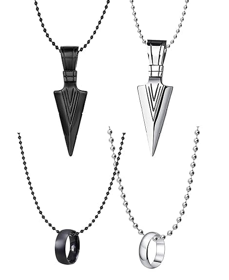 Arrowhead & Ring Pendant Stainless Steel Couple Necklace Set