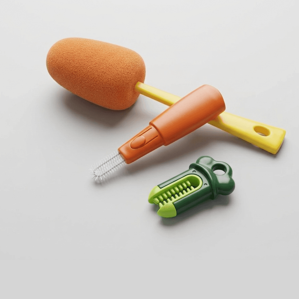 3-in-1 Carrot Glass Cleaner Brush – Multi-Functional Bottle Cleaning Brush with Sponge for Kitchen & Cups