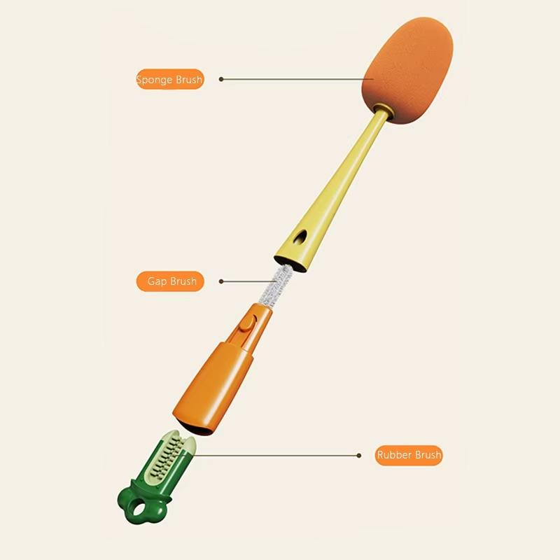 3-in-1 Carrot Glass Cleaner Brush – Multi-Functional Bottle Cleaning Brush with Sponge for Kitchen & Cups