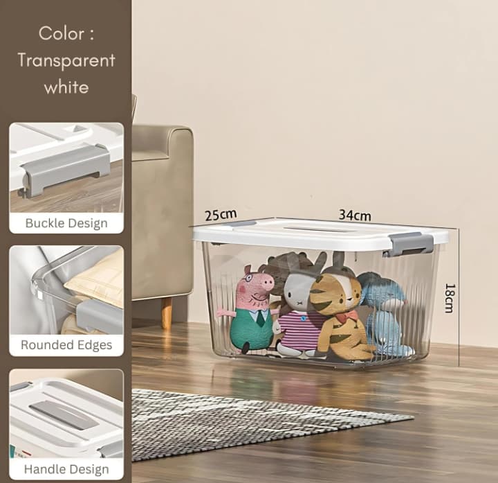 Clear Stackable Plastic Storage Bin with Latching Lid and Built-in Wheels