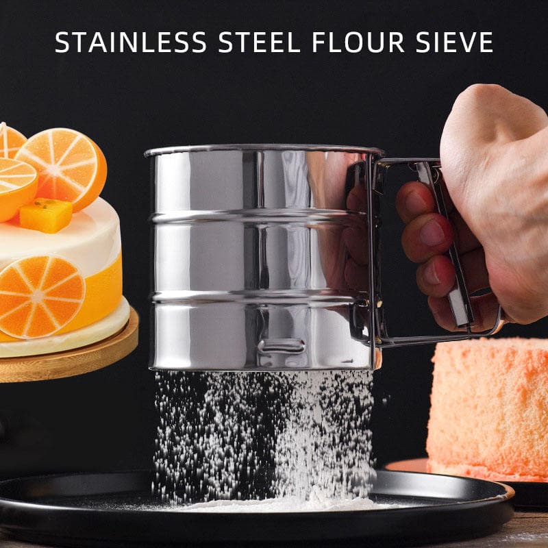 Premium Stainless Steel Flour Sifter Cup with Squeeze Handle – Fine Mesh Baking Sieve