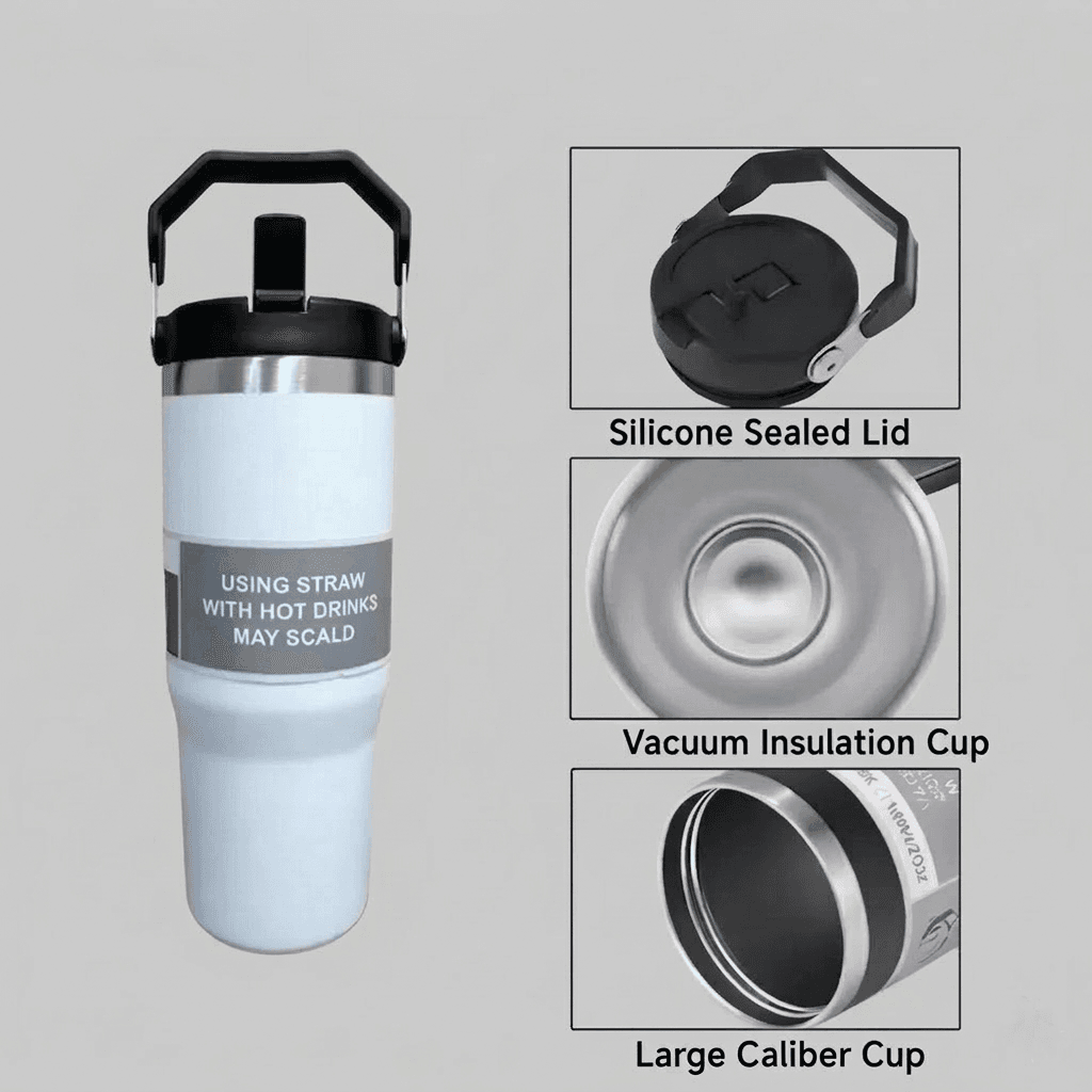 Premium 30oz Stainless Steel Insulated Tumbler with Handle & Straw Lid – Leakproof Travel Mug