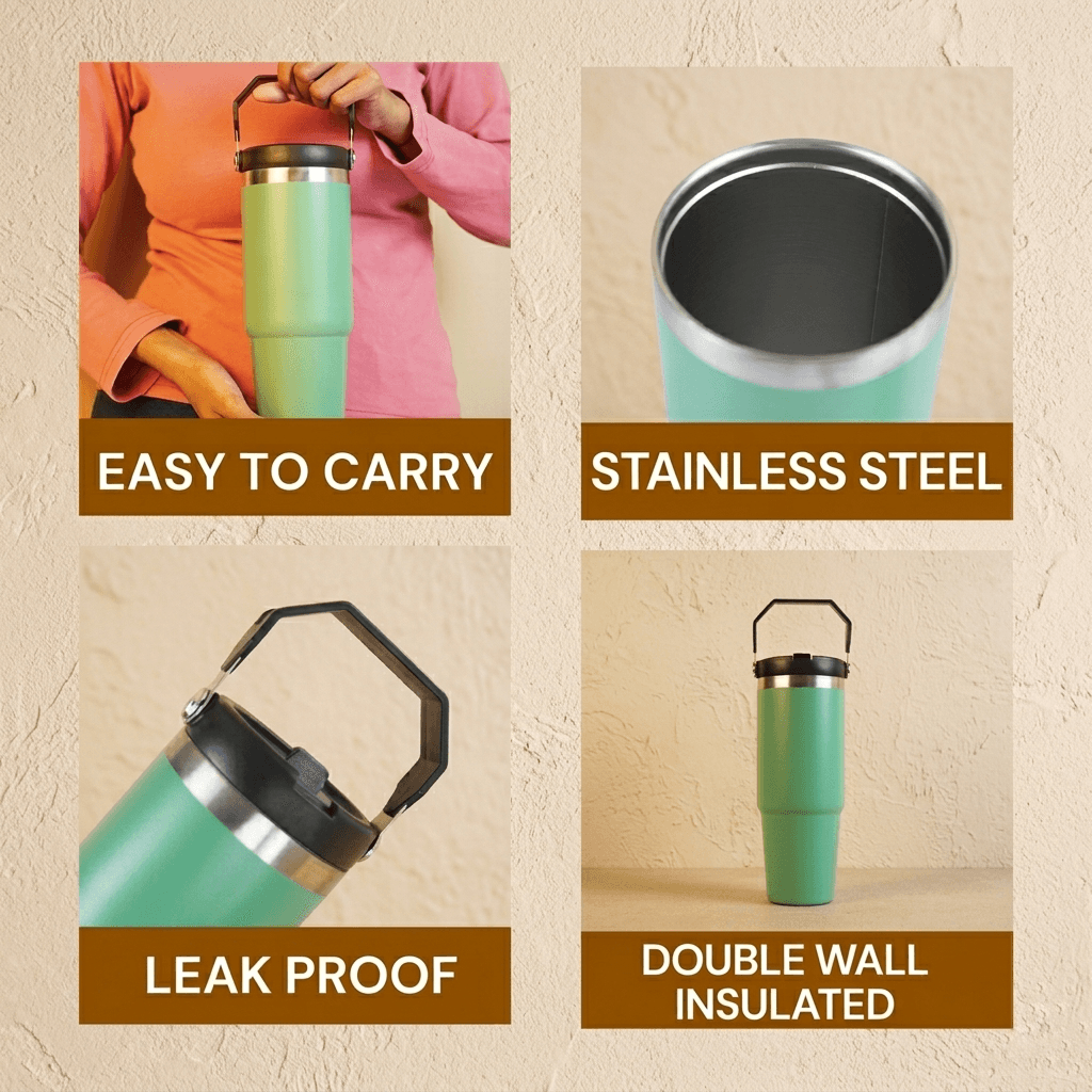 Premium 30oz Stainless Steel Insulated Tumbler with Handle & Straw Lid – Leakproof Travel Mug
