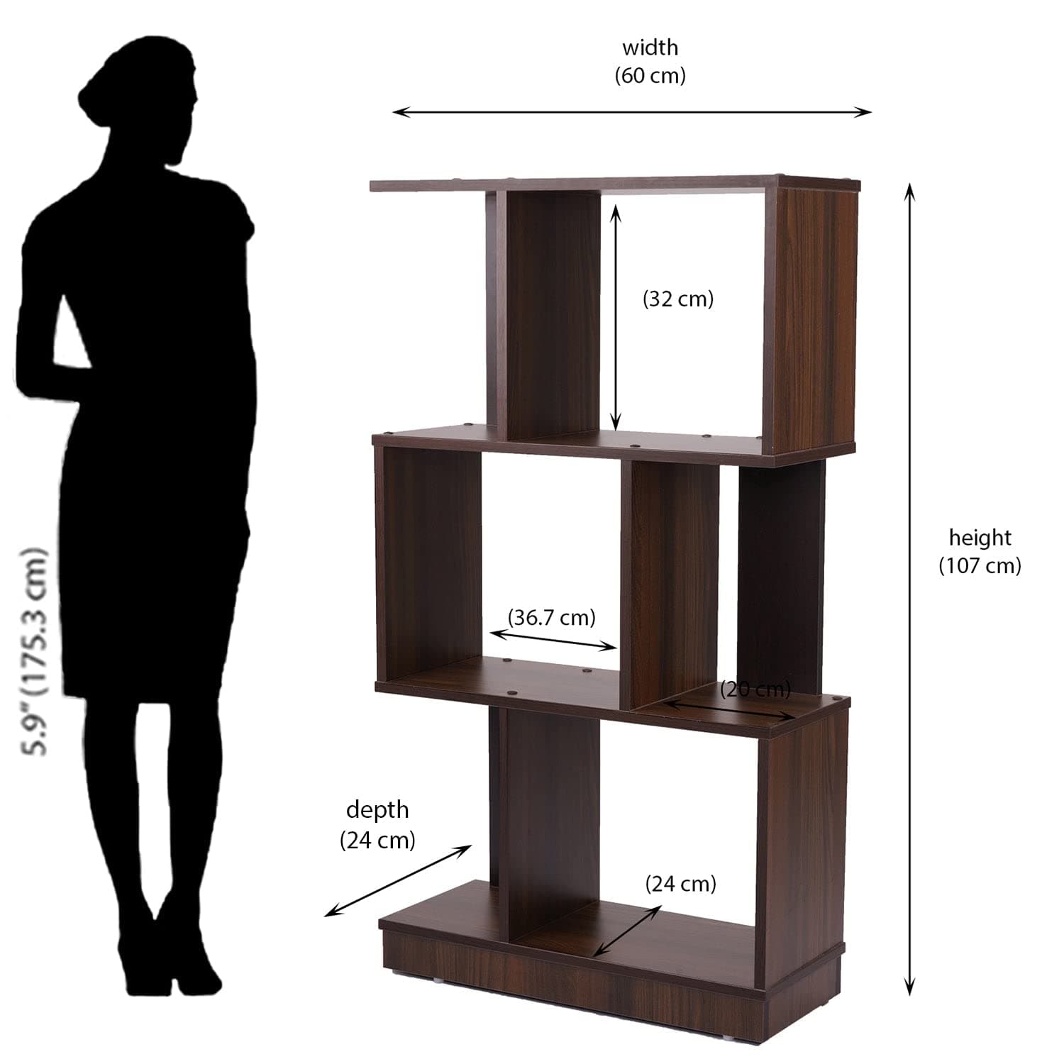 Modern 3-Tier S-Shaped Geometric Bookshelf & Display Rack