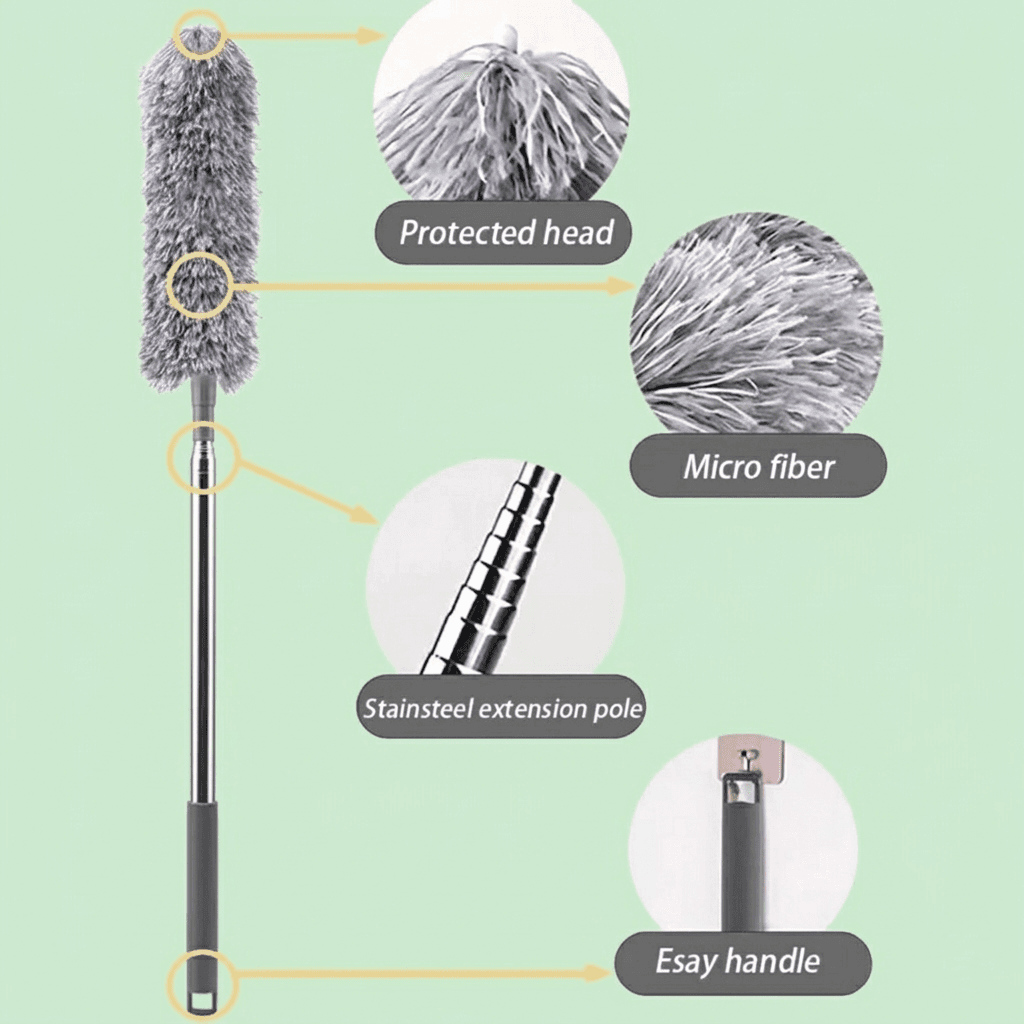 Telescopic Microfiber Duster with Stainless Steel Handle – Extendable Ceiling & Car Cleaning Brush