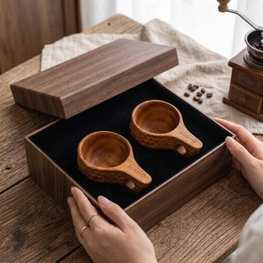 Poshio Handcrafted Wooden Kuksa Cup (150ml) – Rustic Artisan Carved Coffee & Tea Mug
