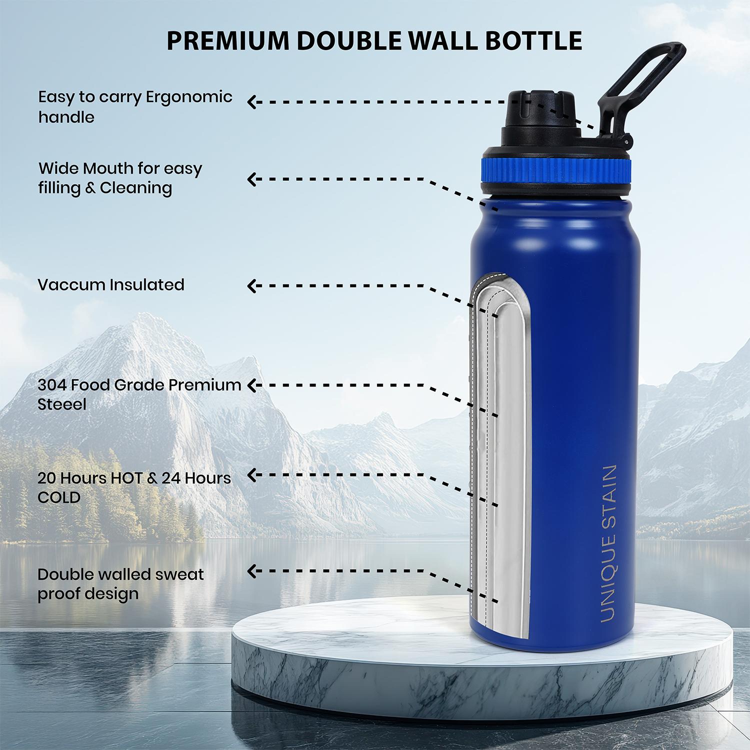 Unique Stain Insulated Stainless Steel Water Bottle with Carry Handle - Deep Blue
