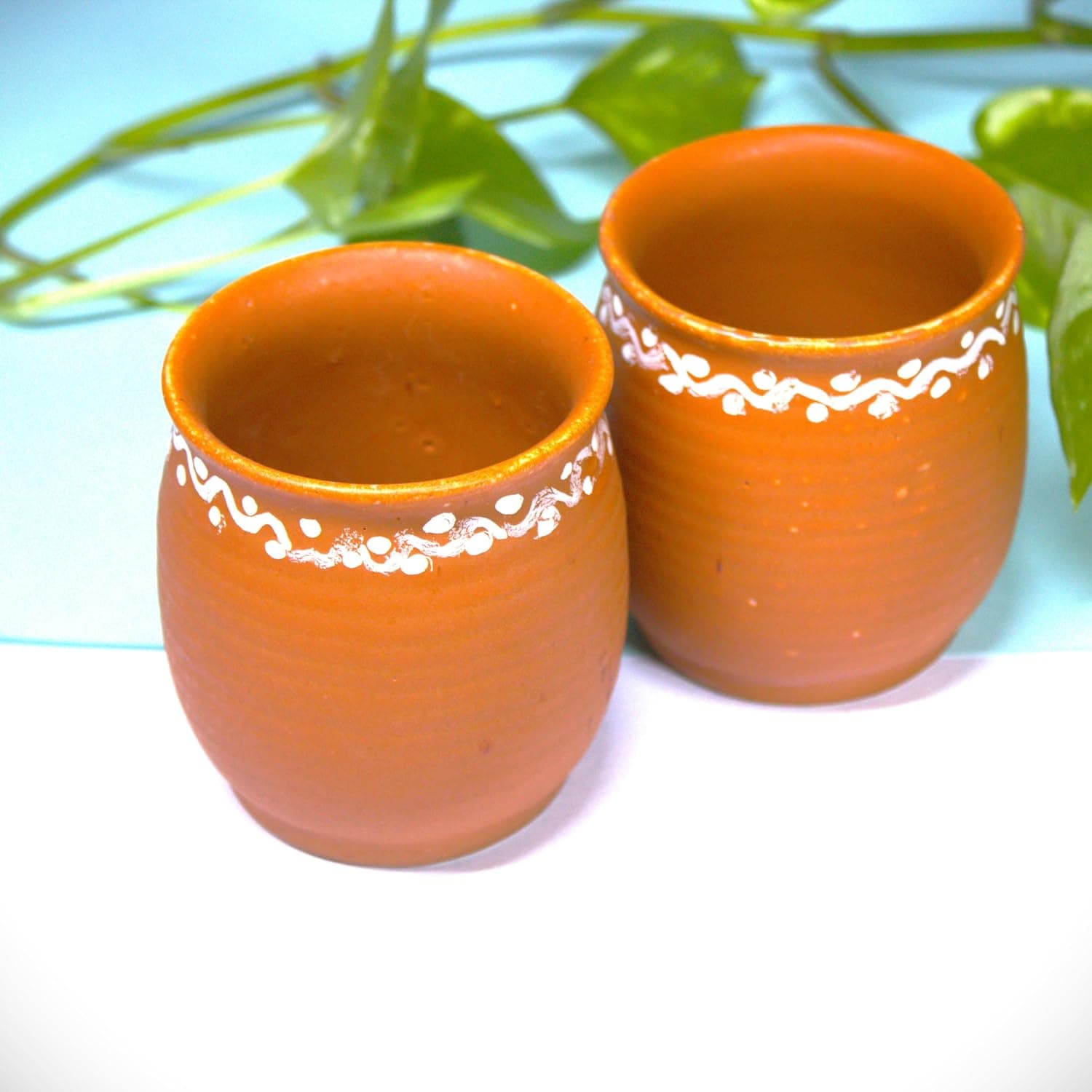 Hand-Painted Terracotta Kulhad Cups – Set of 2 Traditional Clay Mugs