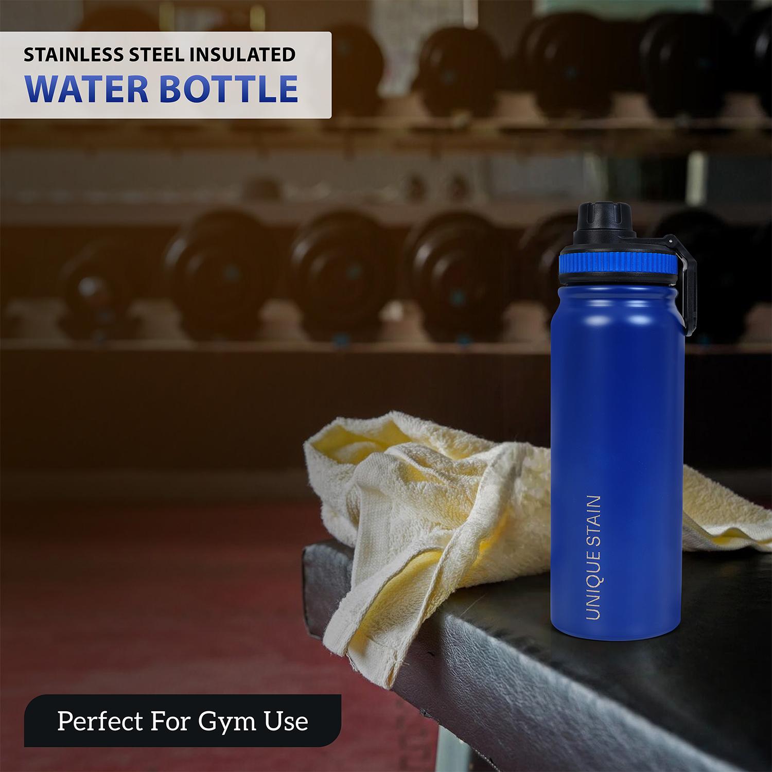 Unique Stain Insulated Stainless Steel Water Bottle with Carry Handle - Deep Blue