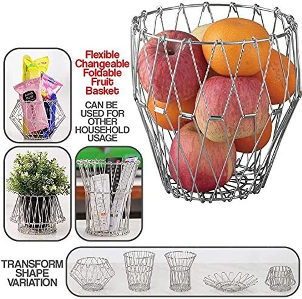 8-in-1 Foldable Geometric Wire Fruit Basket - Changeable Shape Storage Bowl