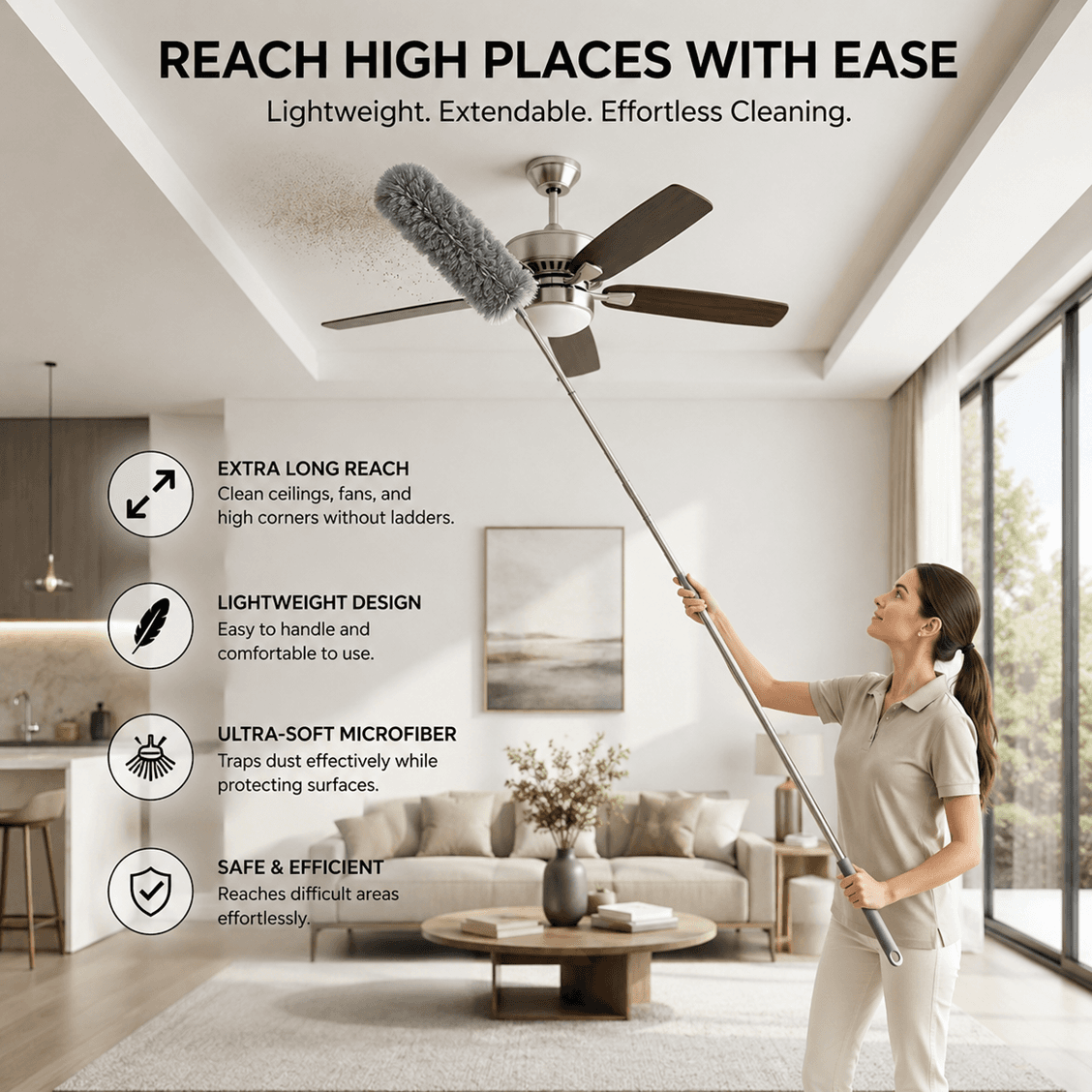 Telescopic Microfiber Duster with Stainless Steel Handle – Extendable Ceiling & Car Cleaning Brush alternate