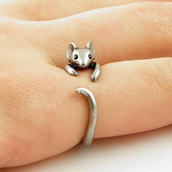 Adjustable Antique Silver Mouse Wrap Ring