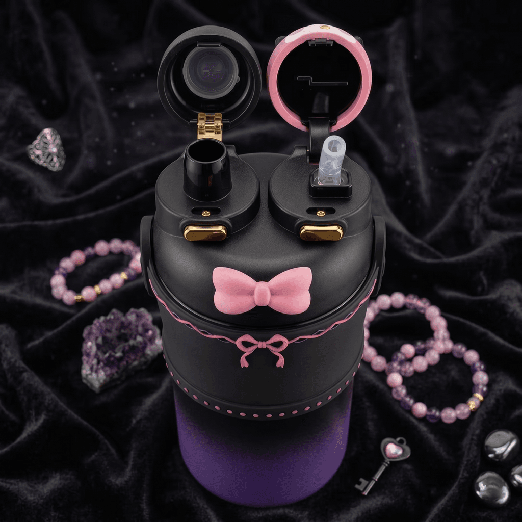 Kuromi & My Melody Stainless Steel Tumbler with Strap – Dual-Lid Insulated Bottle with Straw & Sip Design