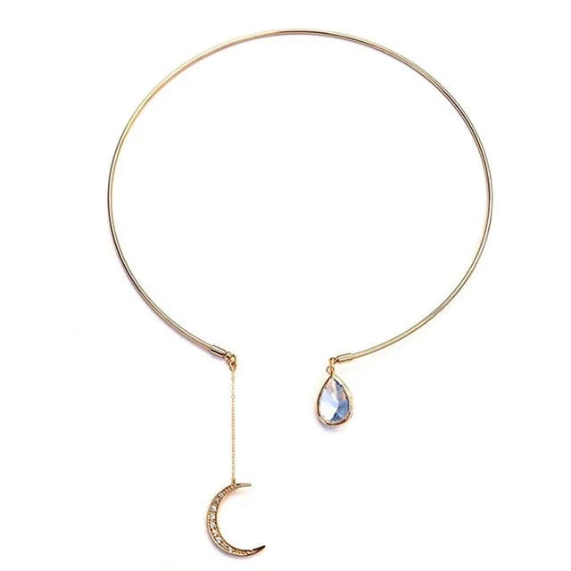 Moon Love Pendant Necklace | Elegant Opal Moon Choker Necklace for Women