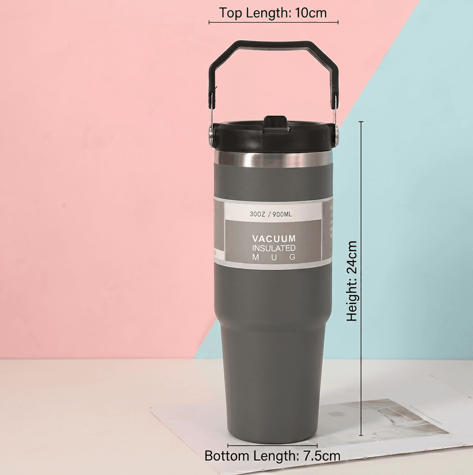 Premium 30oz Stainless Steel Insulated Tumbler with Handle & Straw Lid – Leakproof Travel Mug