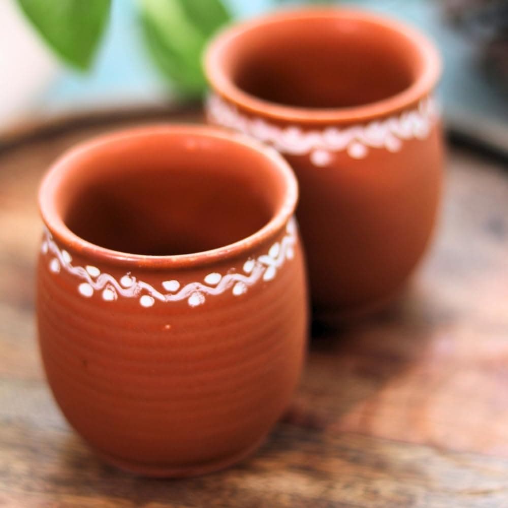 Hand-Painted Terracotta Kulhad Cups – Set of 2 Traditional Clay Mugs