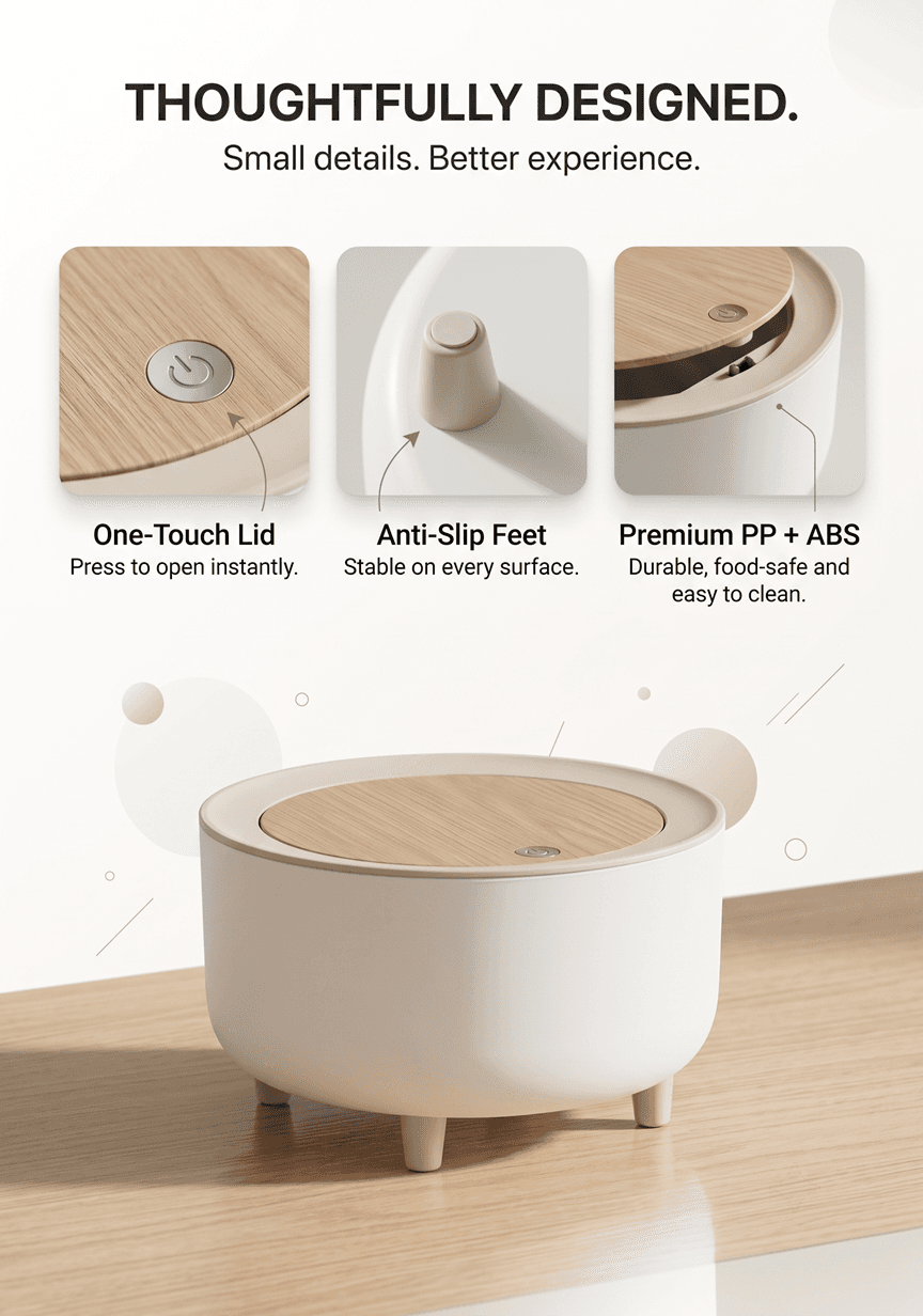 Mini Desktop Trash Can with Lid – Compact Plastic Garbage Bin for Kitchen, Bathroom, Bedroom & Office Table – product information