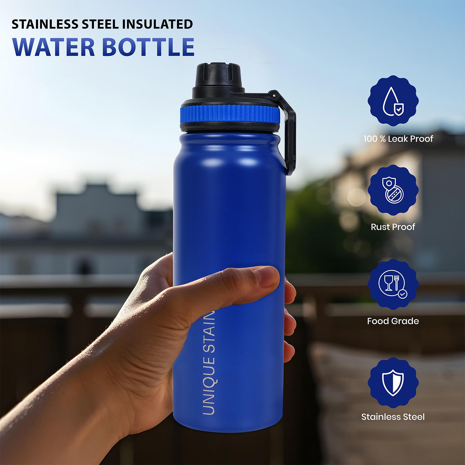Unique Stain Insulated Stainless Steel Water Bottle with Carry Handle - Deep Blue
