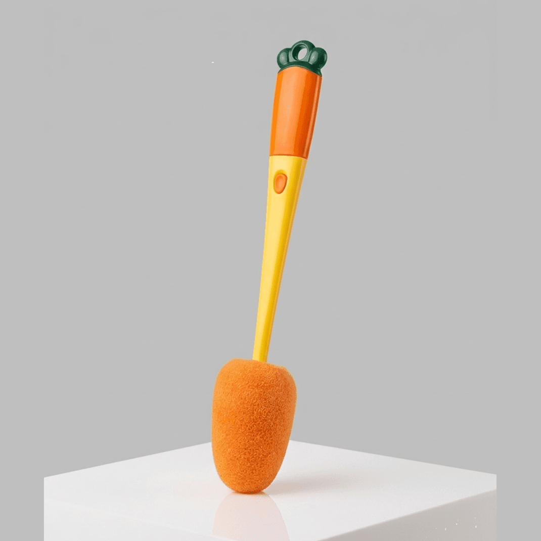 3-in-1 Carrot Glass Cleaner Brush – Multi-Functional Bottle Cleaning Brush with Sponge for Kitchen & Cups