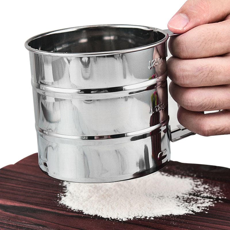Premium Stainless Steel Flour Sifter Cup with Squeeze Handle – Fine Mesh Baking Sieve