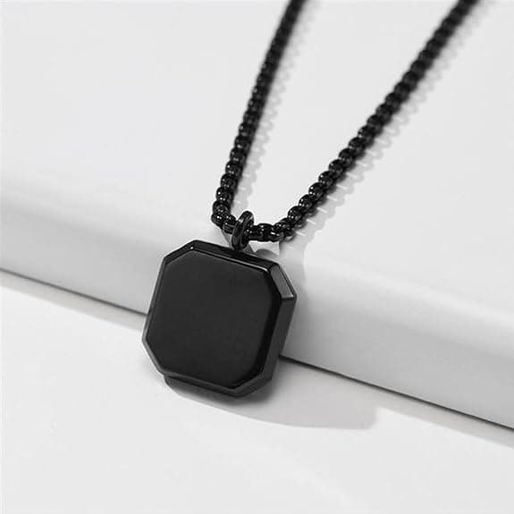 Men's Sleek Black Octagon Pendant Necklace & Braided Leather Bracelet Set alternate