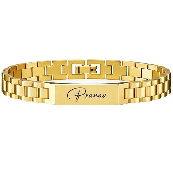 Personalized Gold Finish Stainless Steel Name Bracelet for Men & Women