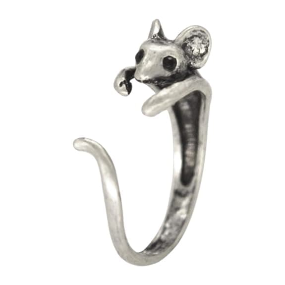 Adjustable Antique Silver Mouse Wrap Ring